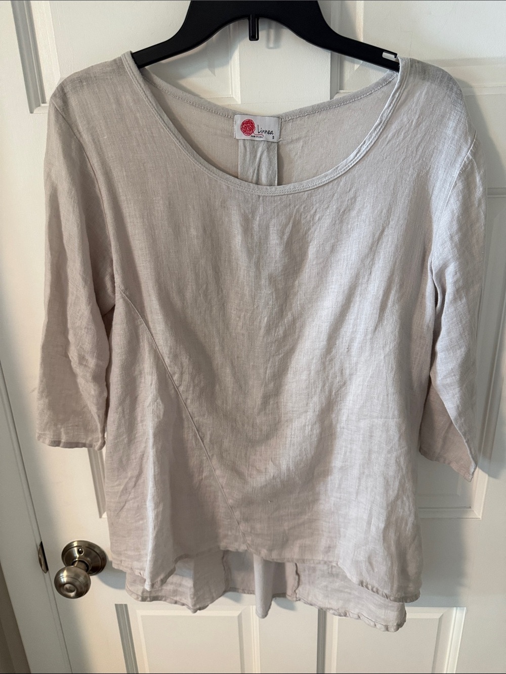 Linnea Lagenlook Linen Blend Scoop Neck 3/4 Sleeve Tunic Top Oatmeal Size Small
